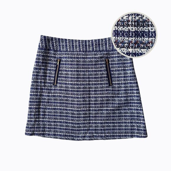 Loft Tweed Mini A-Line Skirt Blue White Academia Preppy Y2K Office Siren Sz 6P - Picture 1 of 7